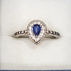 Kashmir Kyanite & White Zircon halo ring in Plat/over 925 Sterling .75cts sz 8